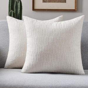 FUTEI Light Natural Decorative Throw Pillow Covers 18x18 Inch Set of 2,Soft Linen Slub Texture Cushion Case,Farmhouse Home Decor for Couch Bed Living Room