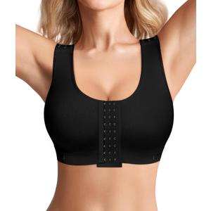 BRABIC Women Front Closure Post Surgery Compression Everyday Bras for Mastectomy Support with Adjustable Straps Wirefree Black(Medium, Black)