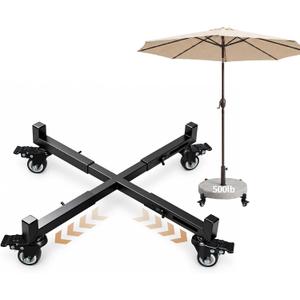 500lb Capacity Patio Umbrella Stand Heavy Duty Mobile Base with Wheels Adjustable 14-21 Inch Metal Stand Support with Lockable Casters for Deck Poolside Outdoor