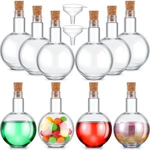 Baderke 10 Sets Halloween Plastic Potion Bottles with Cork 8 oz Witch Cos Bottle Ball Shape Bottles with Funnels for Wedding Candy Jar Costume Props Party Decorative Sand Art DIY Crafts