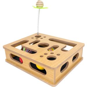 Cat Scratch Puzzle Enrichment Box,Cat Nail File Enrichment Box,No Assembly Required,Built-in Sandpaper Trims Your pet's Claws as They Play(Burlywood Color)