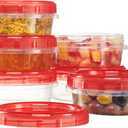 PLASTICPRO 6 Pack Twist Cap Food Storage Containers with Red Screw on Lid- 8 oz Reusable Meal Prep Containers - Freezer and Microwave Safe Red Plastic Food Storage