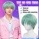 BESTBEL+Hair Cap Short Mint Green Wig for Men Short Cyan Wig for Male Shorts Green Wigs Green Anime KP Stage Outfits for Men Halloween Party Cosplay