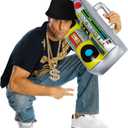 GIFIKOI 80s 90s Hip Hop Costume Outfit Kit Mobile Phone Inflatable Radio Box Necklace Bracelet Ring Glasses Hat Rapper Costumes Accessories Set (Black)