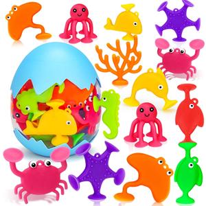 Toddler Suction Cup Bath Toys, Ocean Animal Bath Water Toys for Kids Ages 3-5 4-8 No Hole Mold Free Bathtub Car Airplane Window Toys Travel Trip Essentials for 3 4 5 Year Old Boy Girl Birthday Gift