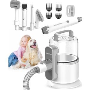 Dog Vacuum Grooming Kit for Shedding: Professional Hair Clippers Pet Groomer - Strong Suction Cleaner Deshedding Tool Fur Brush Attachment Trimmer for Home Cat (Off-White) (Extra Large)