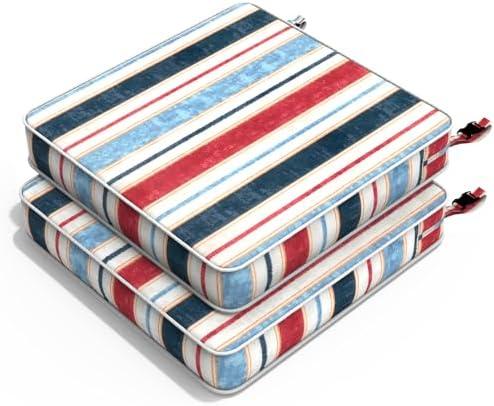 Melody Elephant Outdoor Chair Cushions 22x22x3 Inch, Patio Seat Cushion Furniture Swing Set of 2, Water Repellent Chairs Wicker Cushion Pads with Couch Sofa in Garden, Stripe Red Blue