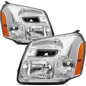 Headlights Assembly Compatible With 2005-2009 Chevy Equinox SUV, W/LED Bulbs, Replacement Headlamp Driver and Passenger Side, Pair Chrome Housing Amber Reflector 05-09 Equinox Head Light