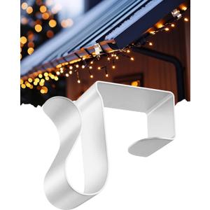 Gutter Clips for Hanging Outdoor Lights: 100 Pcs Metal White Christmas Light Clips for outside String Lights - Weatherproof Gutter Clips for Xmas Halloween Seasonal Rope Mini Decoration Lights