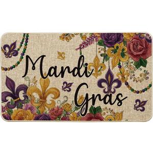 Artoid Mode Irises Flowers Mardi Gras Doormat, Carnival Home Decor Switch Rug Low-Profile Door Mat Floor Mat for Indoor Outdoor 17x29 Inch