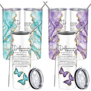 Geiserailie 2 Pcs Employee Appreciation Gifts for Women 20oz Marble Tumbler Cups Difference Maker Thank You Gifts for Volunteer Nurse Teacher Graduation (Purple and Blue)