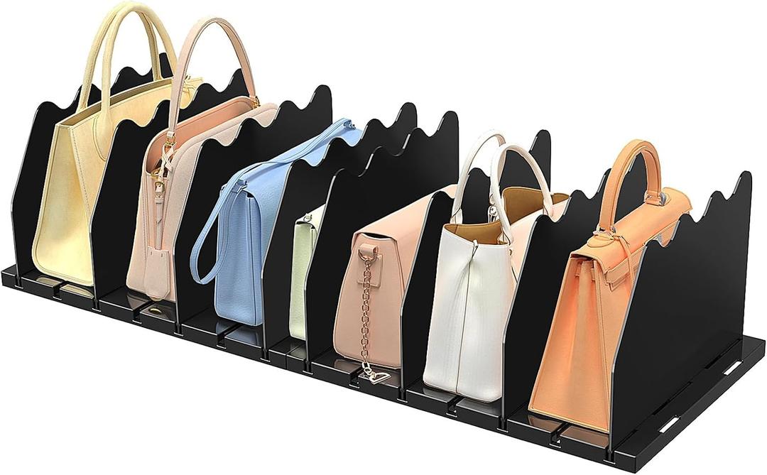 SOYO Adjustable Clear Purse Organizers for Closet, Acrylic Shelf Divider for Bag and Purse Storage, Clear Pocketbook and Handbag Organizer, Bookshelf Separator Organizers for House, Office Use, Black