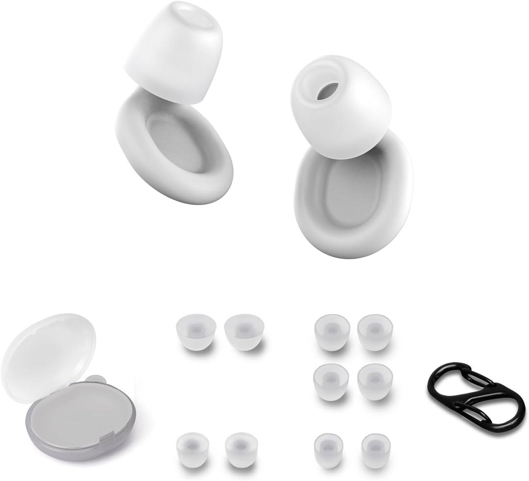4 x Soundary Ear Plugs for Sleep, Supportive Silicone Noise Cancelling Earplugs for Side Sleepers, Medium-Firm Fit, 26dB (SNR) Noise Reduction Earbuds for Travel, Focus, Tinnitus Relief (White, One Size) (1 pair (Pack of 1))