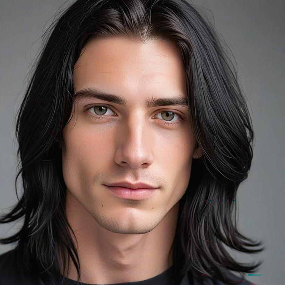 Short Straight Black Wigs for Men Natural Synthetic Halloween Replacement Hair Wig, 9 x 8 x 1.5 inches