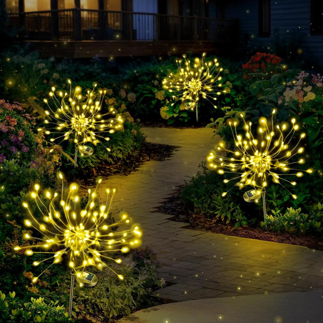 Anordsem Solar Lights Outdoor Decorative: Bendable Copper Wire with 120 LED Firework Beads - Waterproof 2 Warm Lighting Modes Yard Garden Patio - Christmas Gifts for Homeowner Over 30