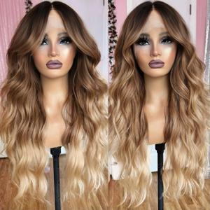 Synthetic Lace Front Wig Ombre Blonde Wig 13x4x1 Lace Front Wigs for Black Women 26 Inch Long Wavy Glueless Wig Ready to Wear Pre Plucked With Baby Hair