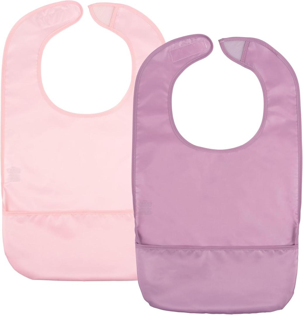2 Pack of Premium Bibs for Adult Men, Women and older Children; Clothing Protector for Seniors and Disabled, Small, Lilac, Pink