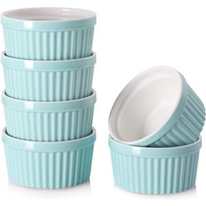 DOWAN 4 oz Ramekins - Ramekins for Creme Brulee Porcelain Ramekins Oven Safe, Classic Style Ramekins for Baking Souffle Ramekins Ramekins Bowls, Set of 6, Blue