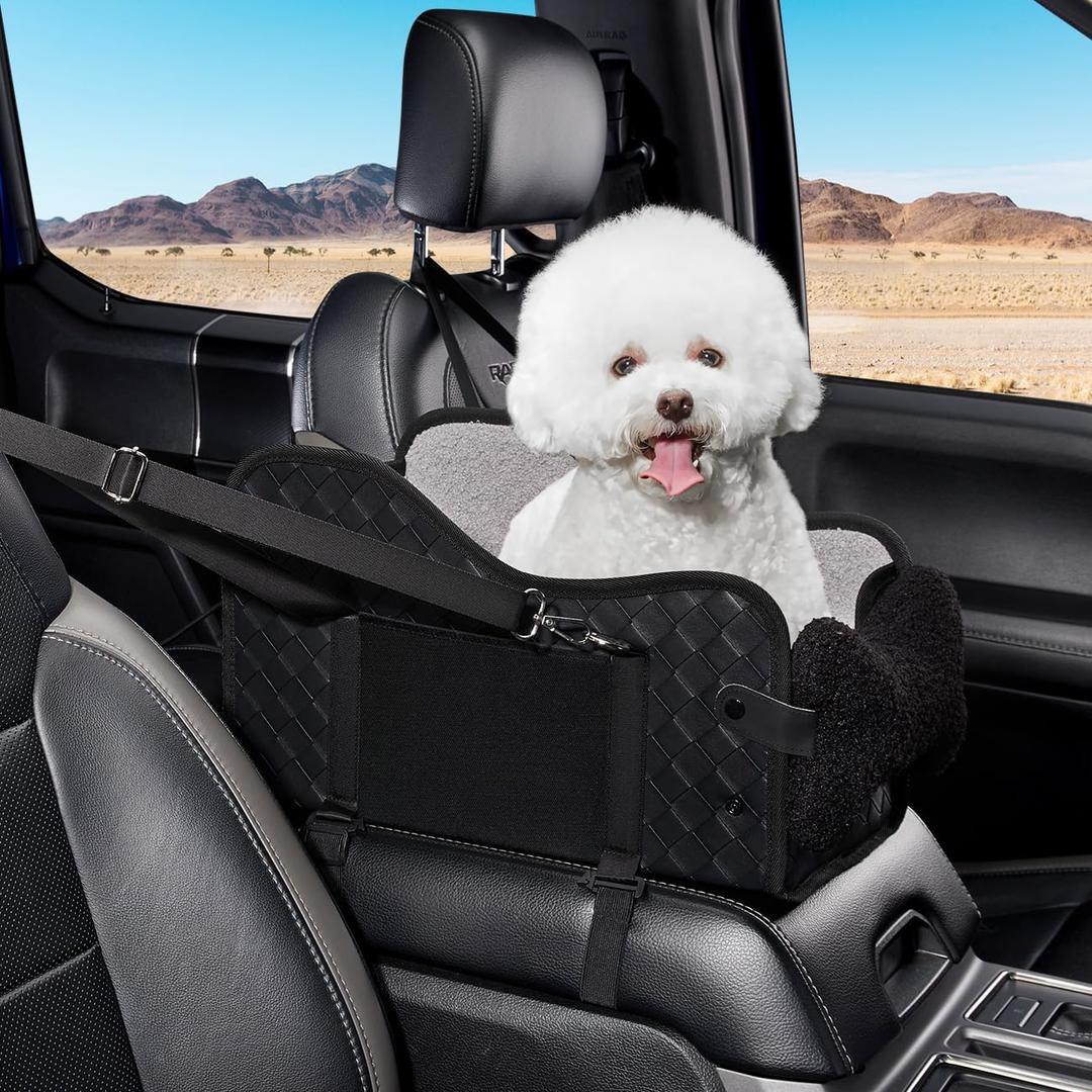 Center Console Dog Car Seat,Pet Puppy Car Seat,Middle Console Dog Armrest Booster Seat for Small Dogs(Leather Black)