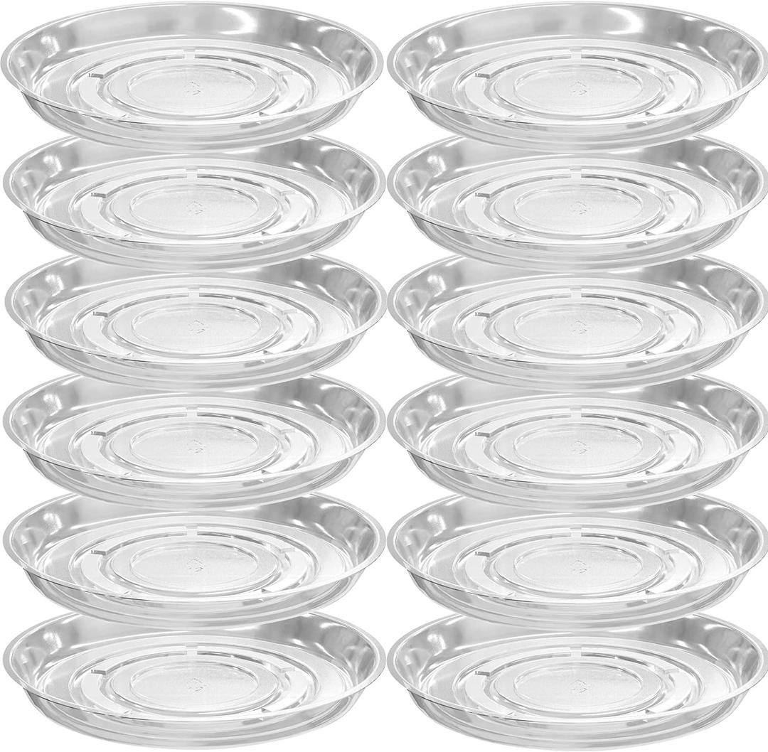 12 Packs 10 Inches Large Clear Plant Saucers for Indoor Outdoor Use Heavy Duty Plastic Plant Trays for Planter Flower Pot Drip Trays to Catch Water, 4 to 20 Inch, Round Transparent
