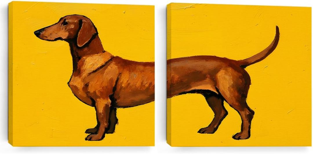 2 Pcs Dog Decor Dog Gifts Wall Decor Canvas Wall Art Framed Art Prints Artwork Posters for Home Living Room Bathroom Girls Room Farmhouse Bedroom Wall Decorations Paintings Pictures 7.8X7.8 Inch