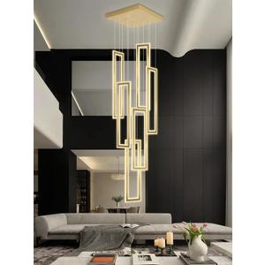 Modern Chandelier,6 Ring Led Foyer Chandeliers,Larger High Ceiling Chandelier for Living Room,Gold Rectangle Chandelier for Entryway Staircase LED Dimming 2700k-6000k