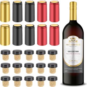 Wine Sealer for Wine Bottles - 60 pcs Wine Bottle Resealer Kit for Cruise with PVC Heat Shrink Capsules, Cork Stopper with Plastic Top for Home Use