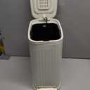 Small Bathroom Trash Can with Air Freshener Soft Close Lid, 6 Liter/ 1.6 Gallon Stainless Steel Garbage Can with Removable Inner Bucket,Step Pedal, Slim Wastebasket for Bedroom, Toilet (Ivory White)