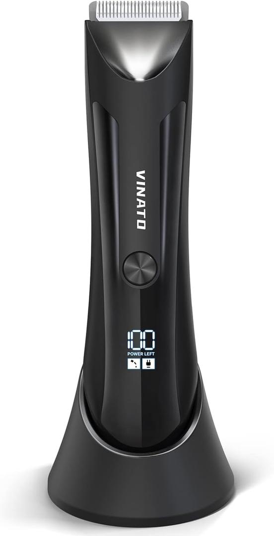 VINATO Electric Body Hair Trimmer - Manscape Ball Trimmer, Groin Hair Trimmer for Men, Waterproof Ball Shaver, USB Recharge Dock Replaceable Ceramic Blade, Male Hygiene Razor, 90 Mins Battery Life (Black)