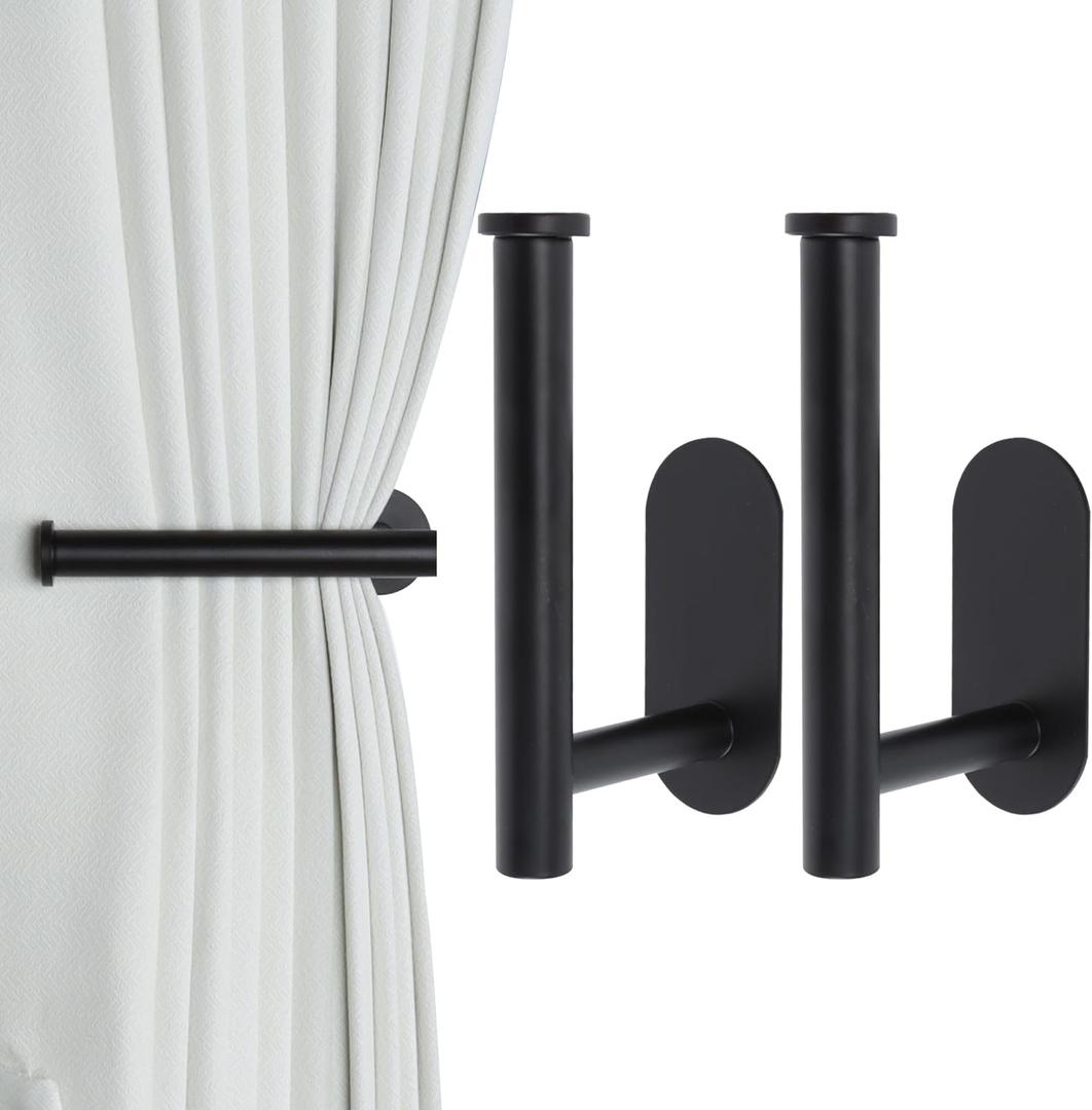 Groleca 2 Pack Adhesive Curtain Holdbacks Curtain Tie Backs Curtain Holdbacks No Drill Curtain Pull Backs Adhesive Curtain Hooks Curtain Holders for Drapes (2, Black)