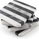 Thirstystone Marble Black & White Striped Coasters with Protective Cork Backing 4" Square Absorbent, Artistic, Elegant
