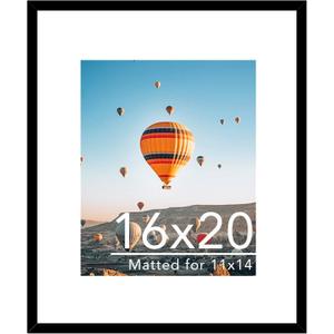 JCJMY 16x20 Picture Frame with 11x14 Mat, Display Photo 11x14 with Mat or 16 x 20 Without Mat, Wall Hanging Large 16 by 20 Poster Frame with Plexiglass, Black