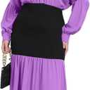 Ekaliy Women's Puff Long Sleeve Shirt Dress Elegant Button Down Loose Swing Party Maxi Dress (S)