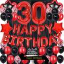 30TH Birthday Party Decorations Supplies Red Black Later Balloons Happy Birthday Cake Topper Sash Foil Black Curtains Foil Star Balloons Number Red 30