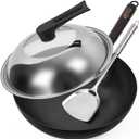 12.5 Inch Carbon Steel Wok For Electric, Induction and Gas Stoves (Lid, Spatula and User Guide Video Included)