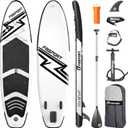 FBSPORT 11' Premium Stand Up Paddle Board, Yoga Board with SUP Accessories & Carry Bag | Wide Stance, Surf Control, Non-Slip Deck, Leash, Paddle and Pump for Youth & Adult (Black White)