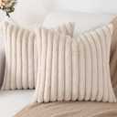 Pallene Faux Fur Plush Throw Pillow Covers 20x20 Set of 2, Luxury Soft Fluffy Striped Decorative Pillow Covers for Sofa, Couch, Living Room, Apricot