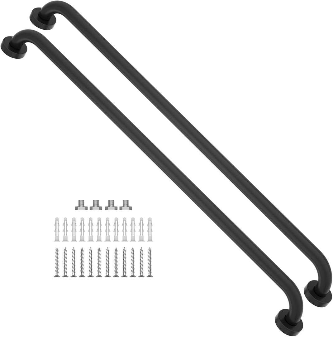 2 Pack Matte Black Shower Grab Bar 40 Inch, iMomwee Stainless Steel Bathroom Grab Bar, Bath Shower Balance Bar, Safety Hand Rail Support, Handicap Elderly Senior Assist Bath Handle (1.25" Diameter)
