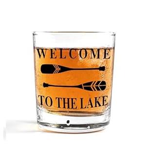 Nogrit Lake House Decor Whiskey Glasses 10 Oz, Welcome To The Lake, Beach Wine Glasses, Old Fashioned Rocks Glasses Lake Tequila Gifts For Women Men