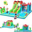 JOOLOOG Inflatable Water Slide Park 18x15FT Mega Water Park Bounce House w/Double Waterslide Large Splash Pool, Deep Pool, Shower,Water Cannon,Climbing Wall and Jumping Bouncer for Backyard Outdoor