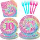 96 Pcs Tie Dye 10th Birthday Party Decorations Out Single Digits I’m 10 Plates and Napkins Disposable Rainbow Pastel Macarons Tableware Set for Girls 10 Years Old Birthday Party Supplies Serves 24