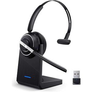 Bluetooth Headset, Wireless Headset with Microphone for PC, V5.2 Computer Headset with Noise Cancelling Mic, USB Dongle, Charging Base & Mute Button for Work, Cell Phones, Computer (Black)