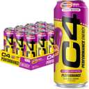 C4 Performance Energy Drink, Grape Popsicle, Zero Sugar Carbonated Preworkout Energy, 200mg Caffeine with Beta Alanine, 16 Fl Oz (12 Pack) | Carbonated, Pre Workout, Performance Drink, no Artificial Colors, no Dyes (EXP 03/01/27)
