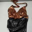 Eomenie Women's One Piece Swimsuit Tummy Control Metallic Glitter Bathing Suit Halter V Neck Color Block Swim Suit (Medium, Gold Black)