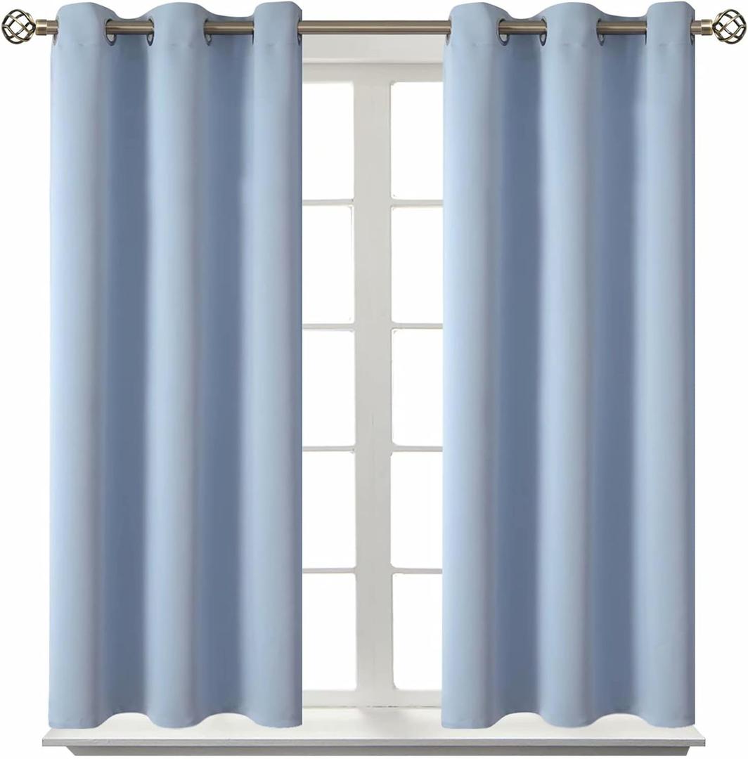 BGment Blackout Curtains for Bedroom - Grommet Thermal Insulated Room Darkening Curtains for Living Room, Set of 2 Panels (38 x 45 Inch, Spa Blue)
