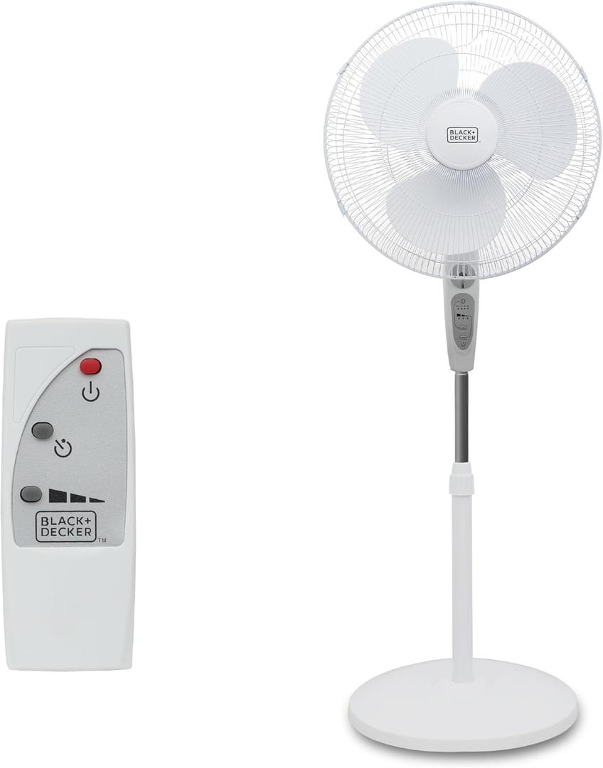 BLACK+DECKER 18" Oscillating Pedestal Fan with Remote, BDSF18MW, White | Oscillating Pedestal Fan with Remote, 90-Degree Oscillation, 3 Speed Settings, Adjustable Height, Timer, 30-Degree Tilt