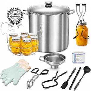 Complete Canning Supplies with Pot: Food-Grade Stainless Steel Canning Kit - 13-Piece Essential Home Canning Set Tools for Safe Food Homemade (Black)