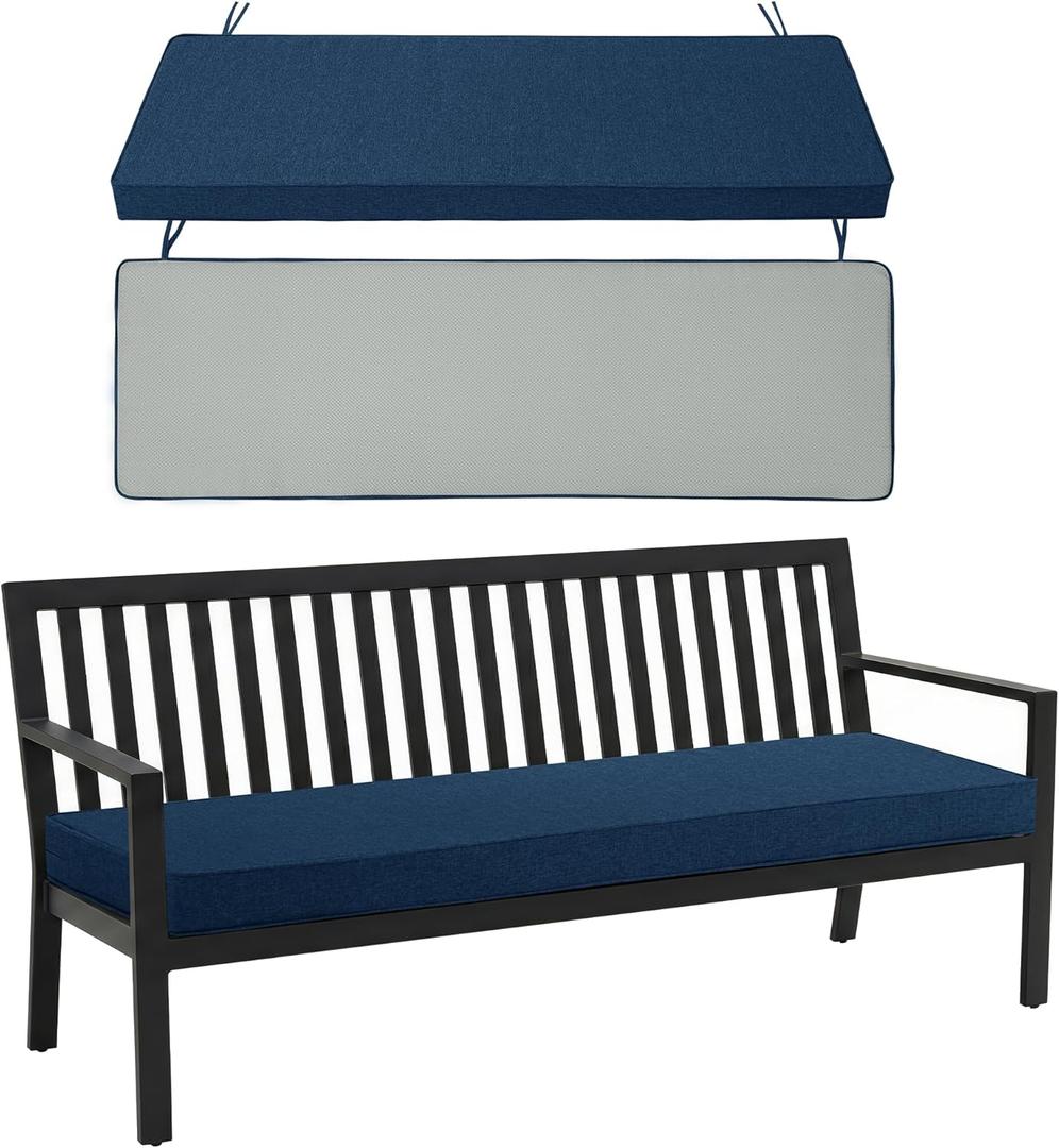 Outdoor Bench Cushion, Water-Resistant & Fade-Resistant, Porch Swing Cushions with Ties, Patio Furniture Seat Pads for Garden Loveseat, Removable Cover Non-Slip Bottom, 42 x 16 Inch, Navy Blue