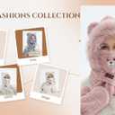 Women's 4 in1 Faux Fur Hooded Beanie Hat Scarf Gloves Set Thick Bear Ear Beanies Cap Soft Knit Hats (XL)