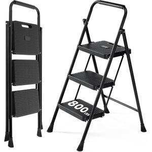 OLIXIS 3 Step Ladder, 800lbs Foldable Step Stool with Anti-Slip Pedal
